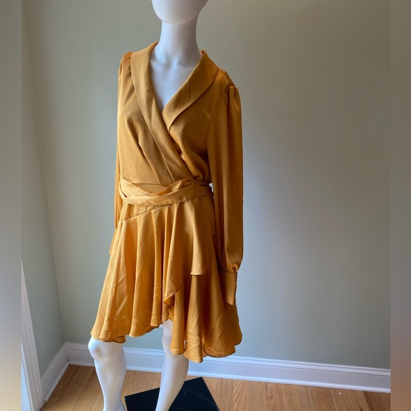 $398 Mac Duggal Women's Pink Ieena Satin Wrap Dress Size 8 - Picture 7 of 9